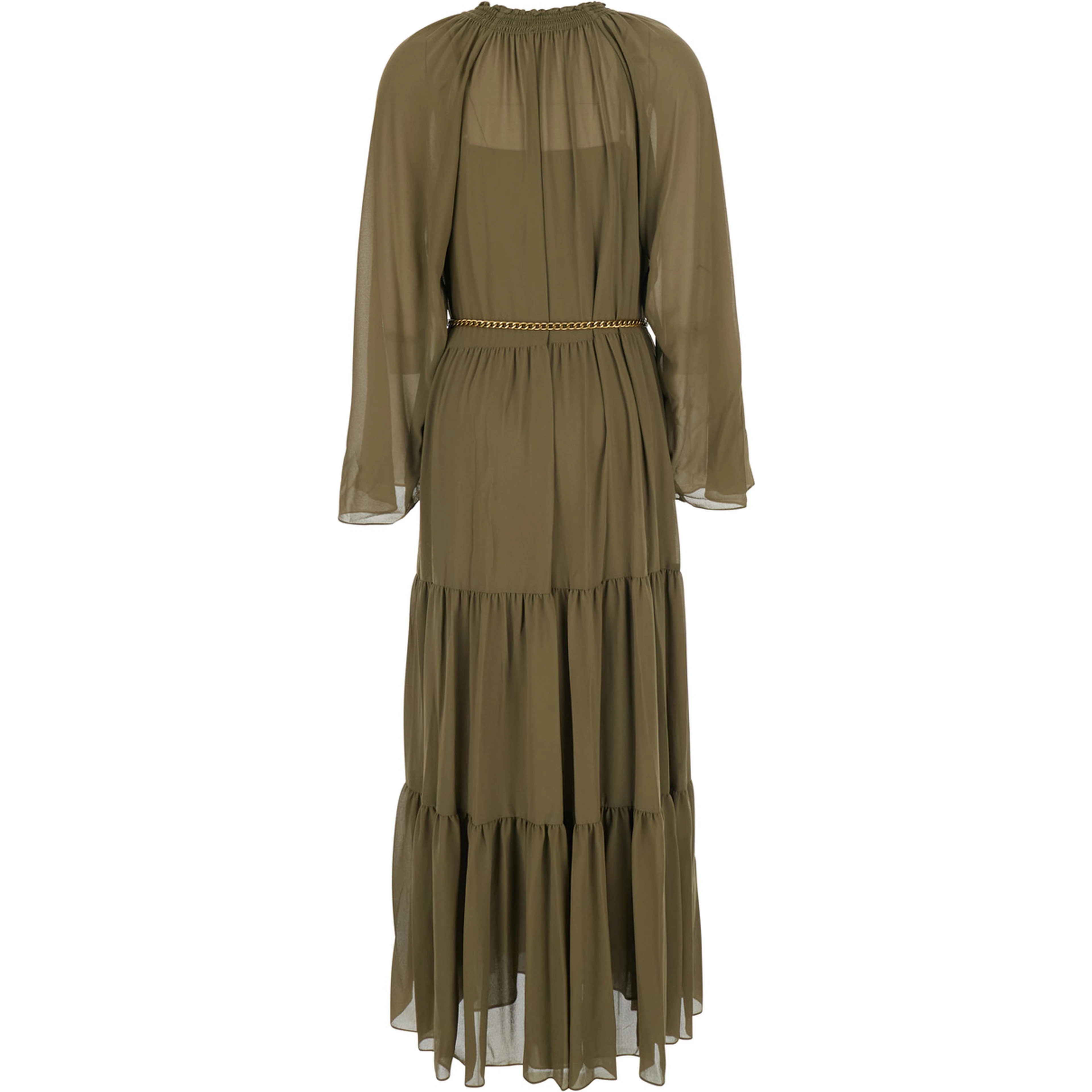 Green Long Dress with Long Sleeves and Ruches Details in Viscose for Women