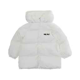 white Padded jacket with logo on the front and face on the back in Tech Fabric baby