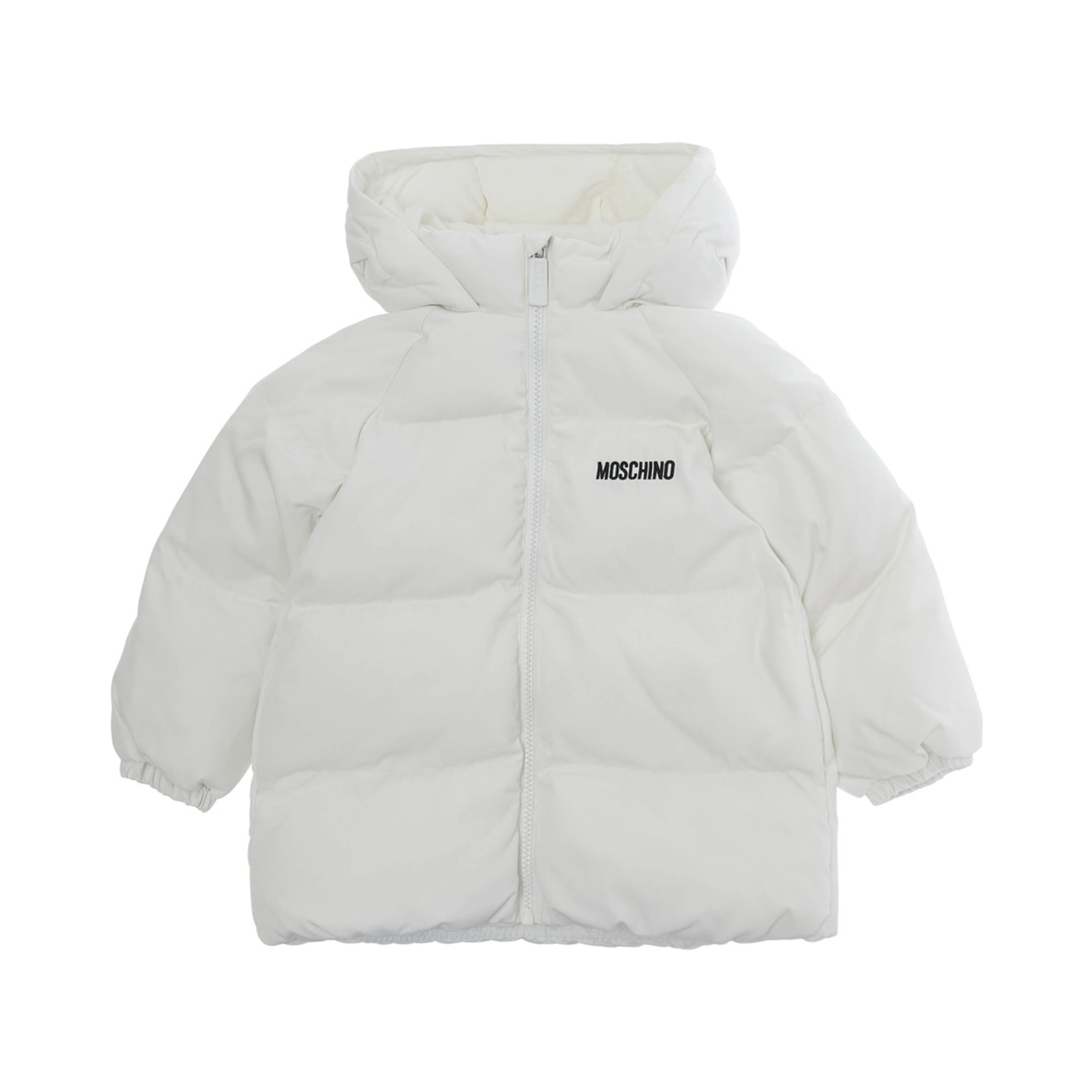 white Padded jacket with logo on the front and face on the back in Tech Fabric baby