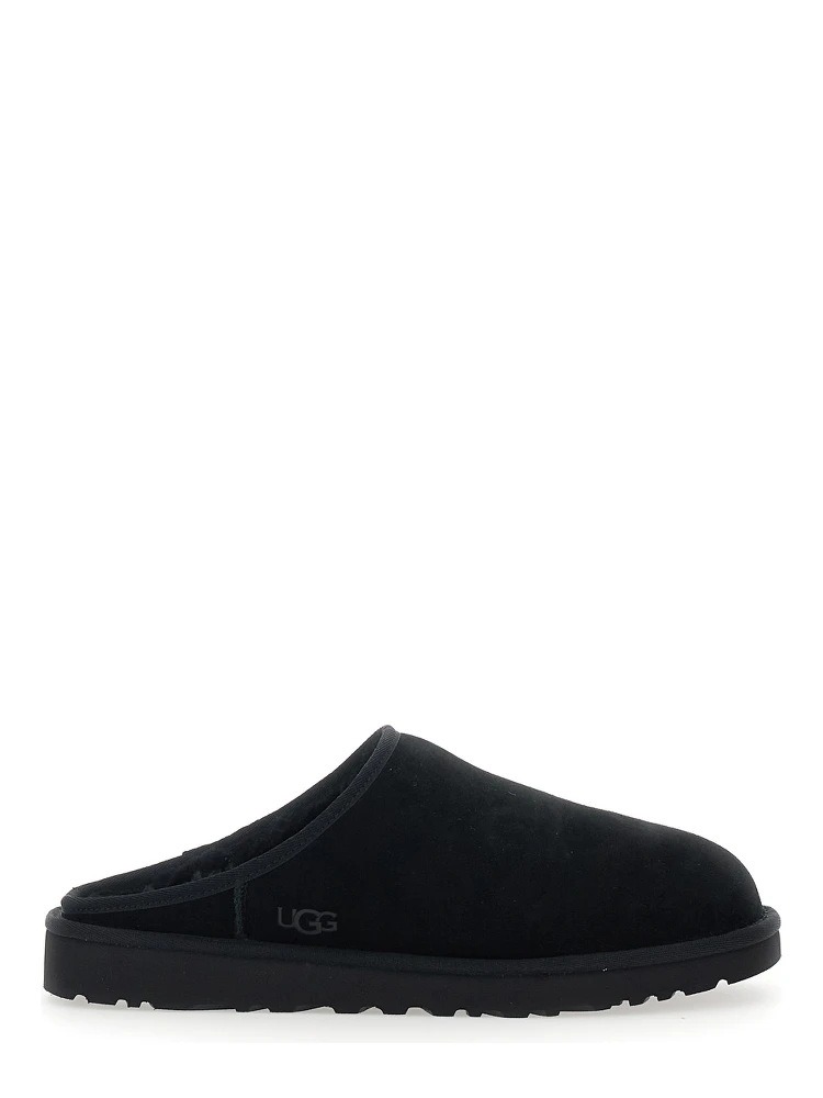 Black mules with round toe in suede for men