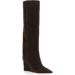 Blake Brown Knee-High Boots with High Wedge Heel in Leather for Women
