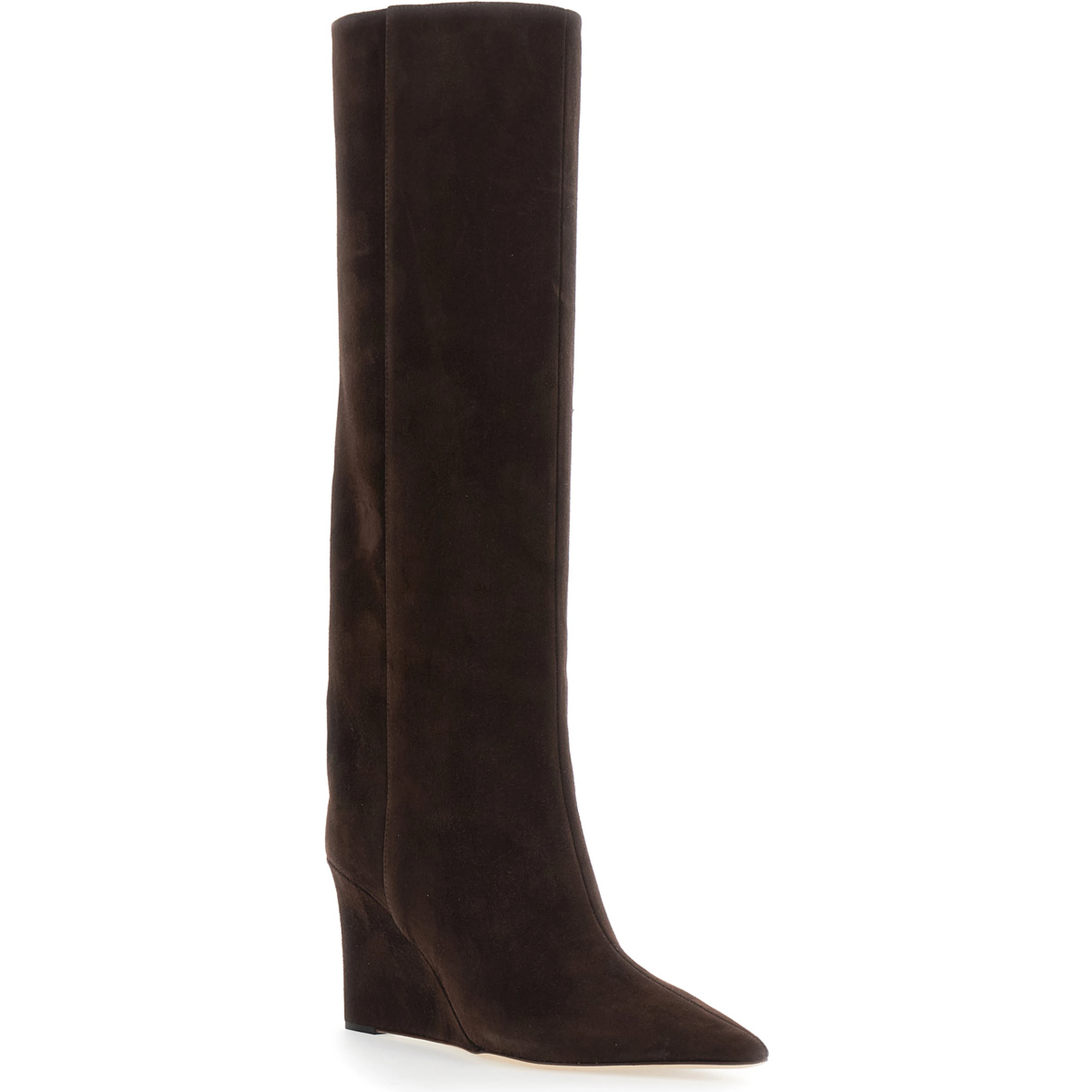 Blake Brown Knee-High Boots with High Wedge Heel in Leather for Women