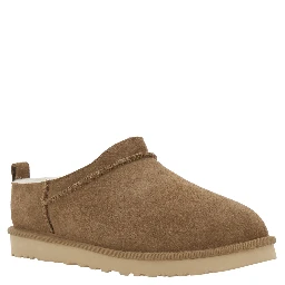 Brown Mule with logo on the side and faux fur lining in suede for men
