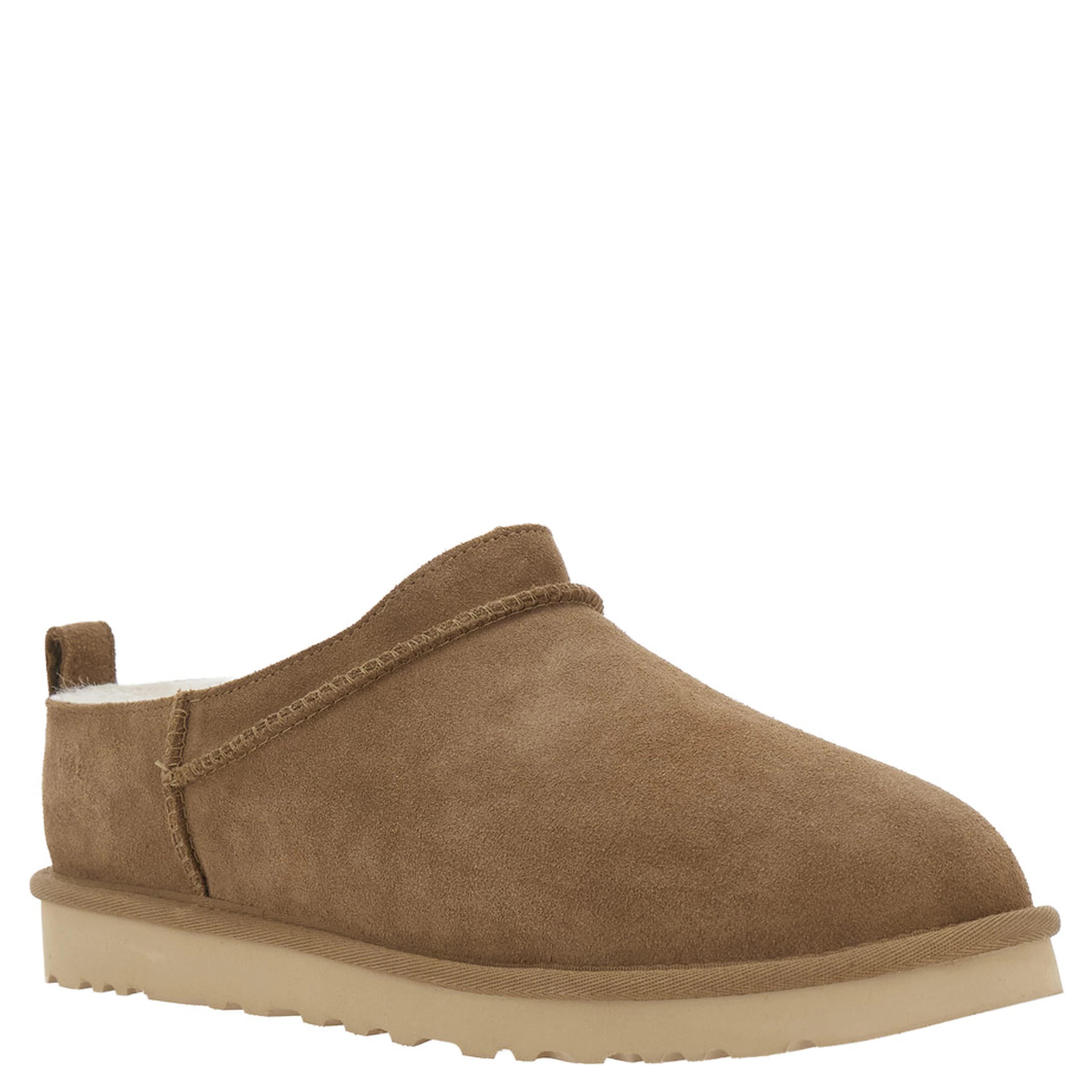 Brown Mule with logo on the side and faux fur lining in suede for men