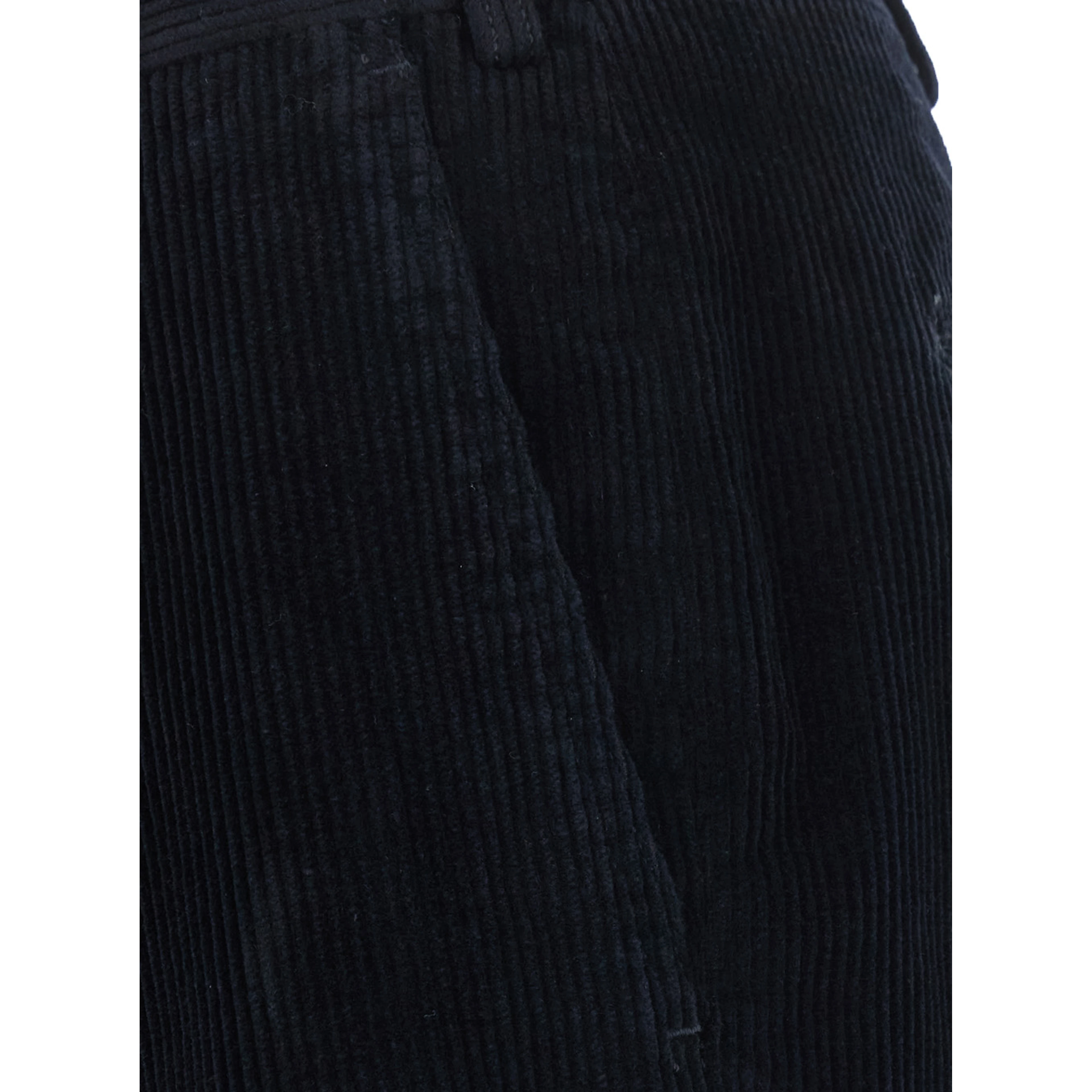 dark blue Chino pants with front pleats and logo patch on the back in velvet for men