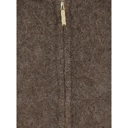 Brown Hooded sweatshirt with front zip closure in wool for women