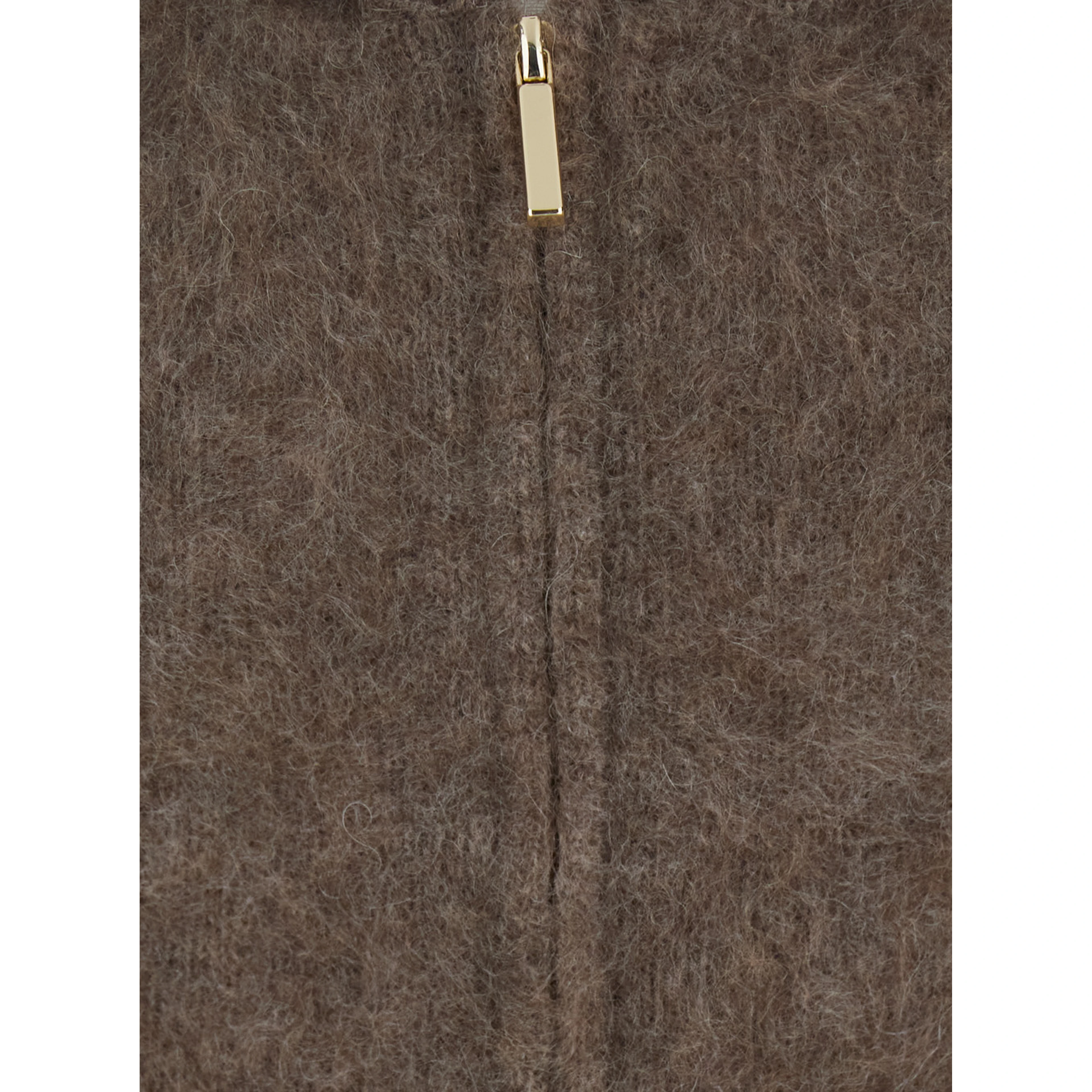 Brown Hooded sweatshirt with front zip closure in wool for women