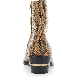 Brown Boots with Python Print and Pointed Design in Leather Men
