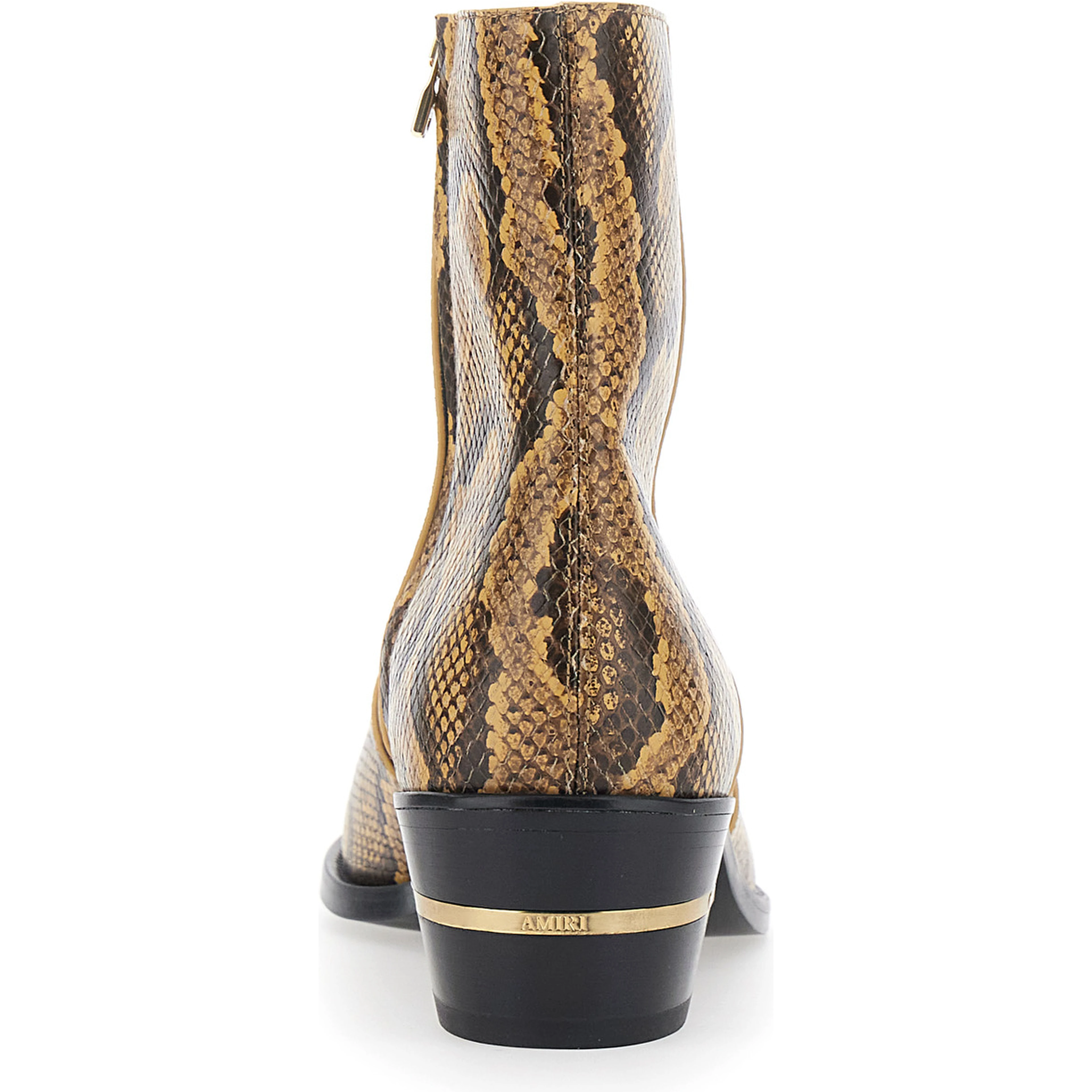 Brown Boots with Python Print and Pointed Design in Leather Men