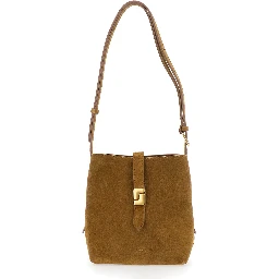 Bello Brown Mini Shoulder bag with Adjustable Shoulder Strap and Logo Plaque on the Front in Suede for Women
