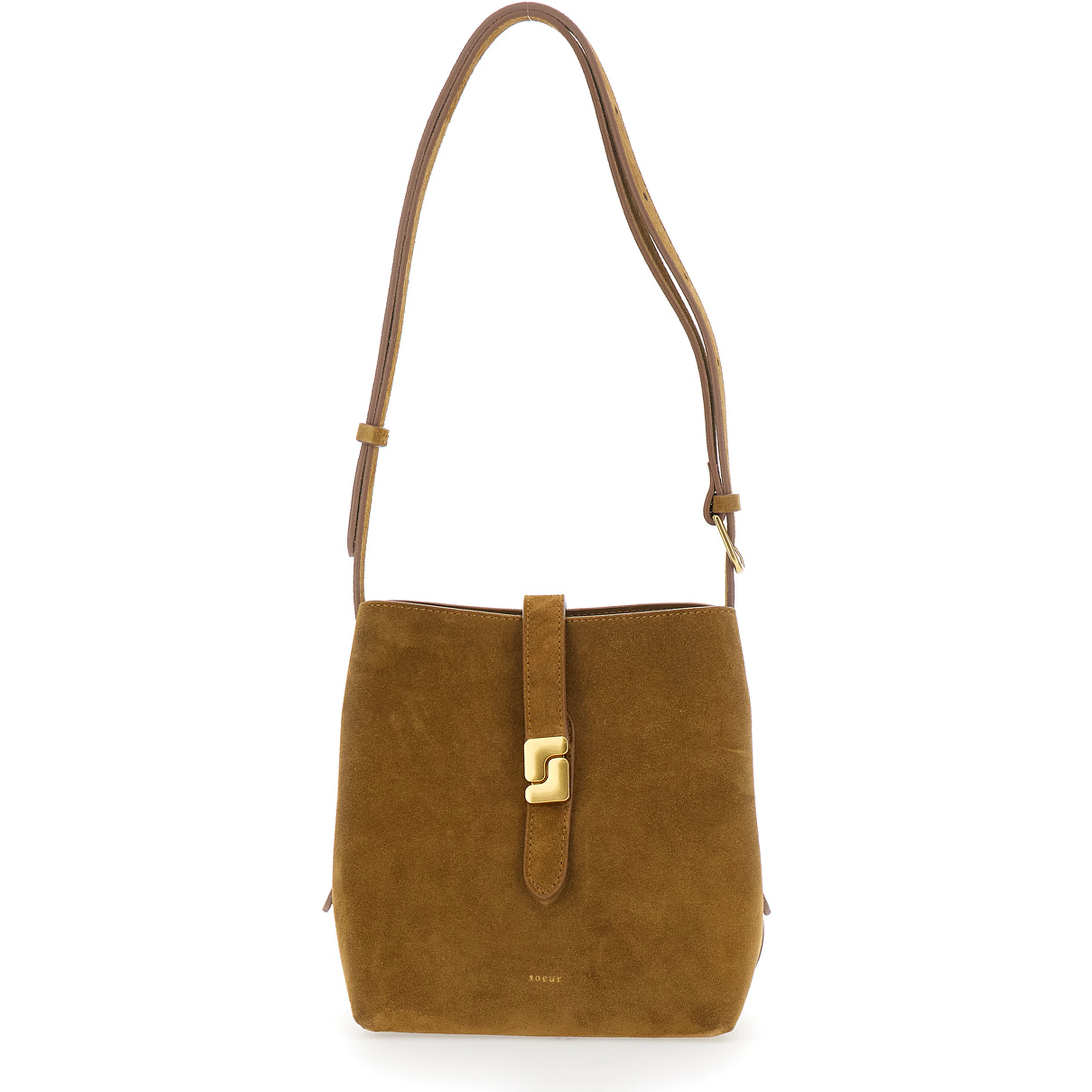 Bello Brown Mini Shoulder bag with Adjustable Shoulder Strap and Logo Plaque on the Front in Suede for Women