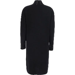 black Dress with high collar and rhinestone details in wool and silk Blend women