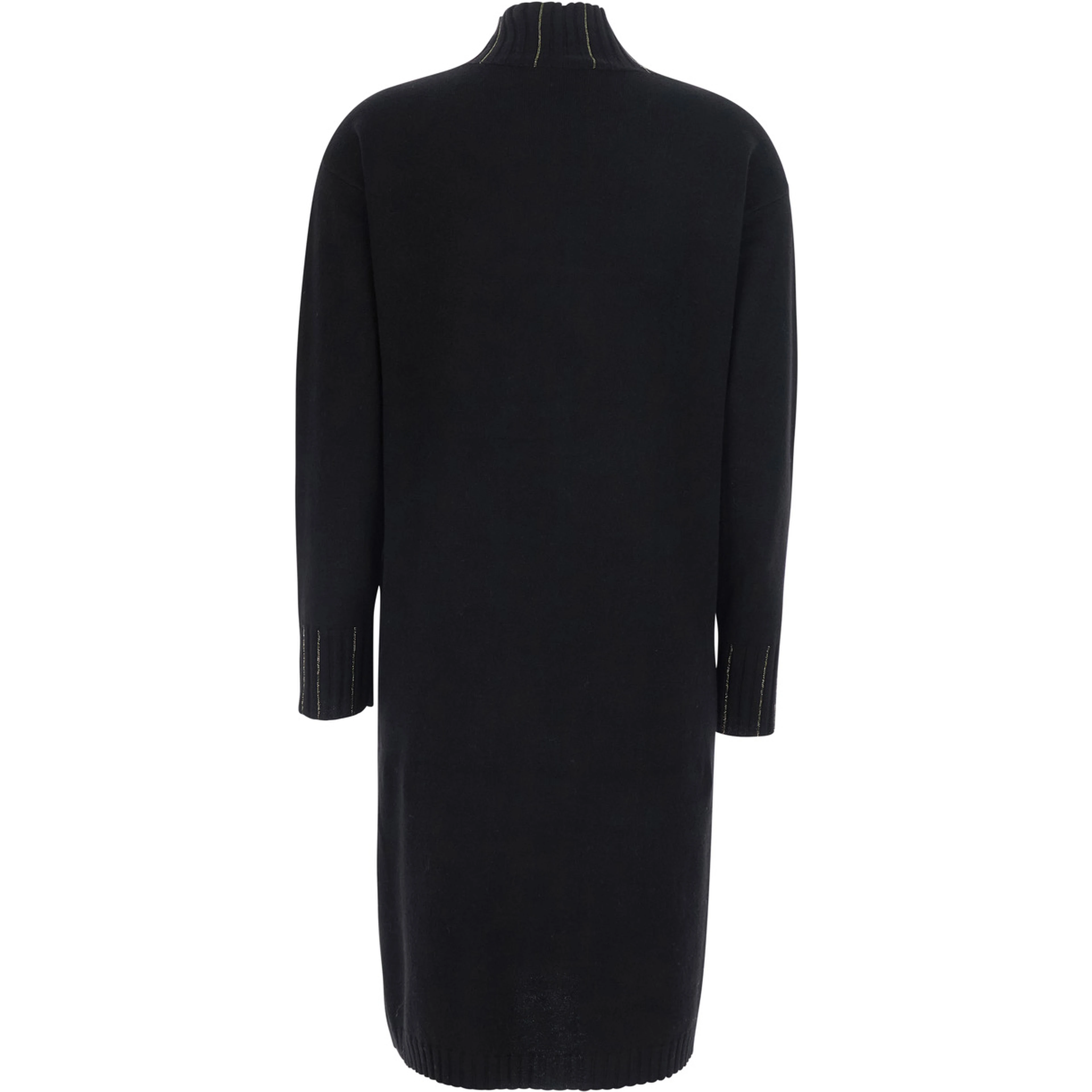 black Dress with high collar and rhinestone details in wool and silk Blend women