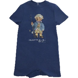 Blue Romper with Button Closure on the Back and Logo on the Front in Cotton Baby