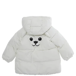 white Padded jacket with logo on the front and face on the back in Tech Fabric baby