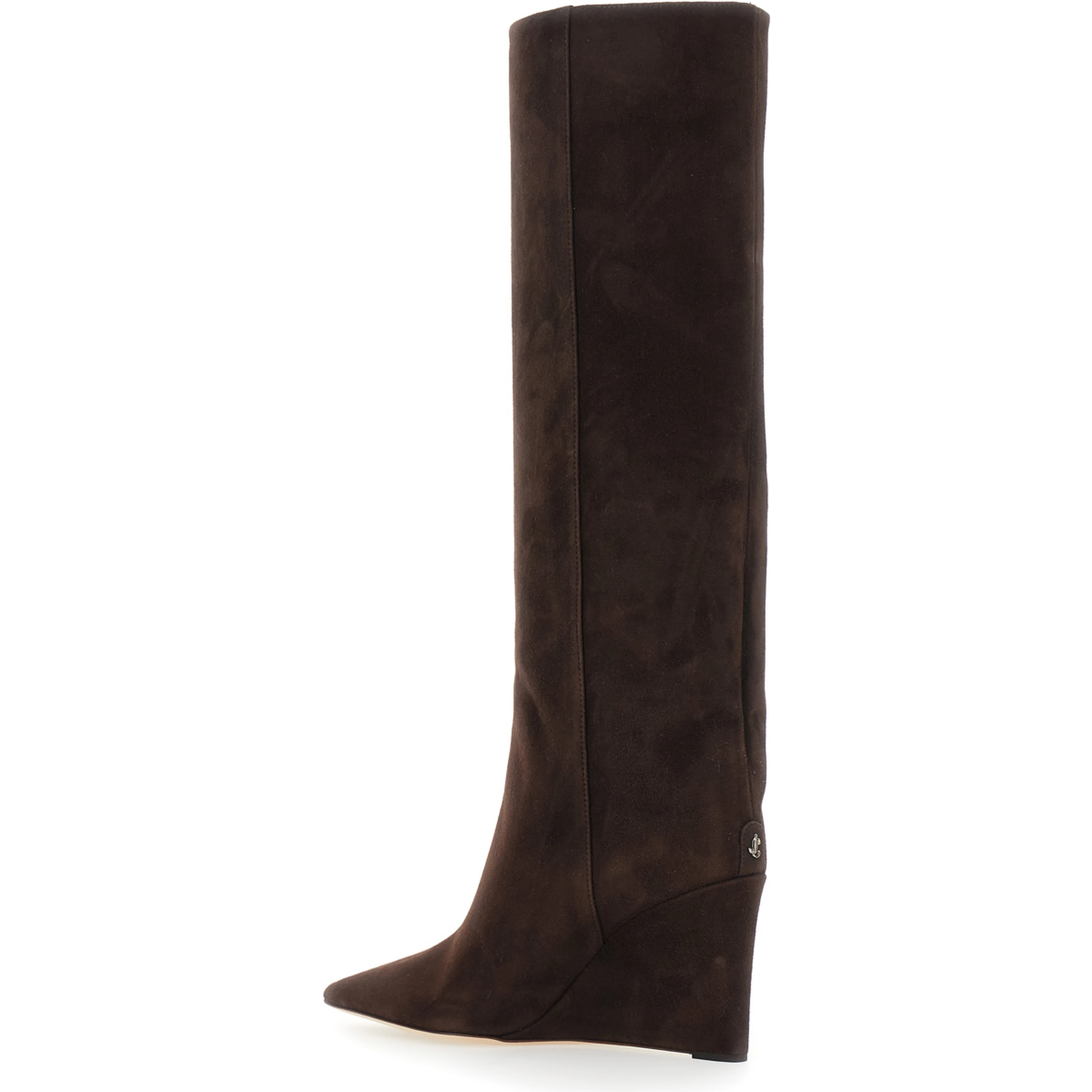 Blake Brown Knee-High Boots with High Wedge Heel in Leather for Women