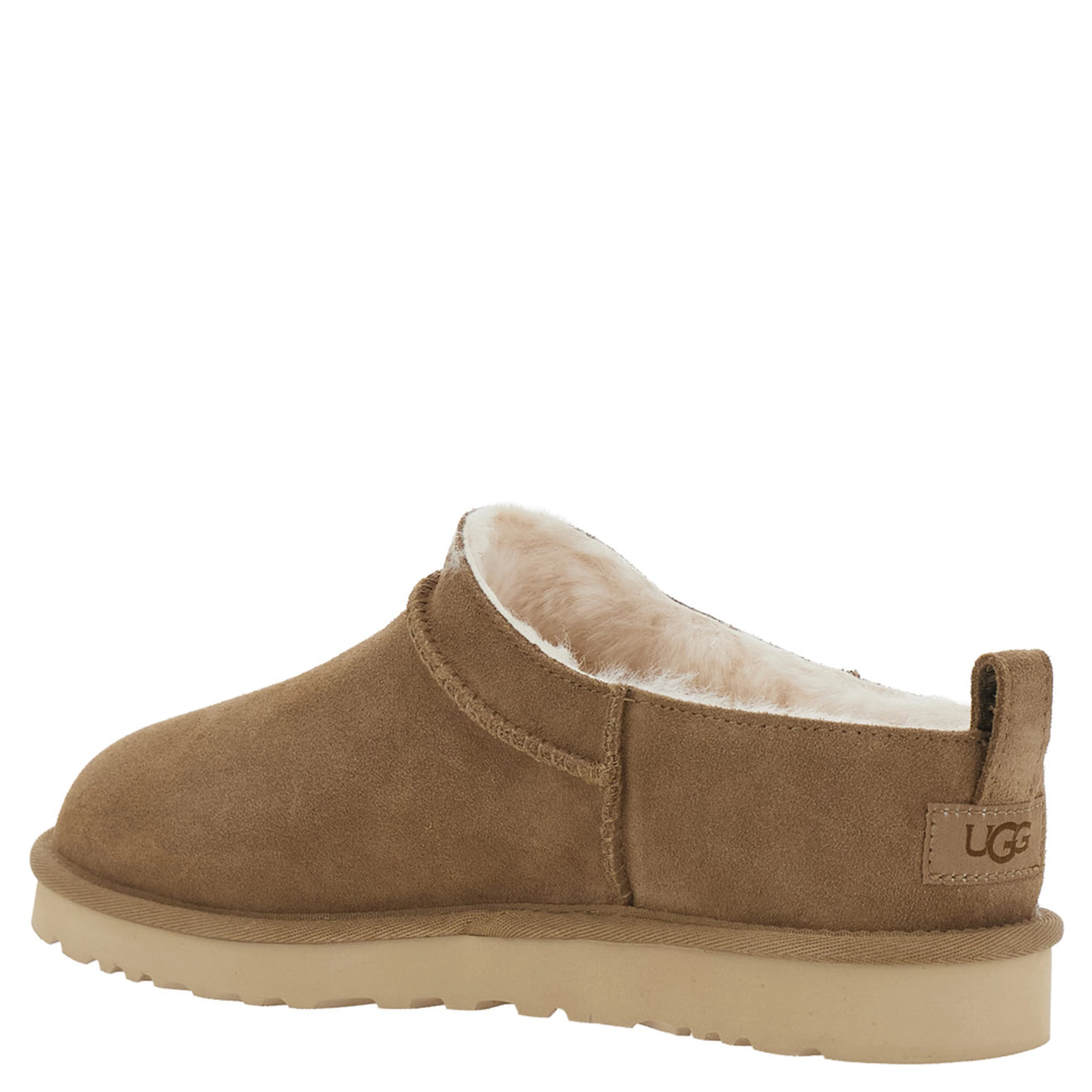 Brown Mule with logo on the side and faux fur lining in suede for men