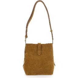 Bello Brown Mini Shoulder bag with Adjustable Shoulder Strap and Logo Plaque on the Front in Suede for Women