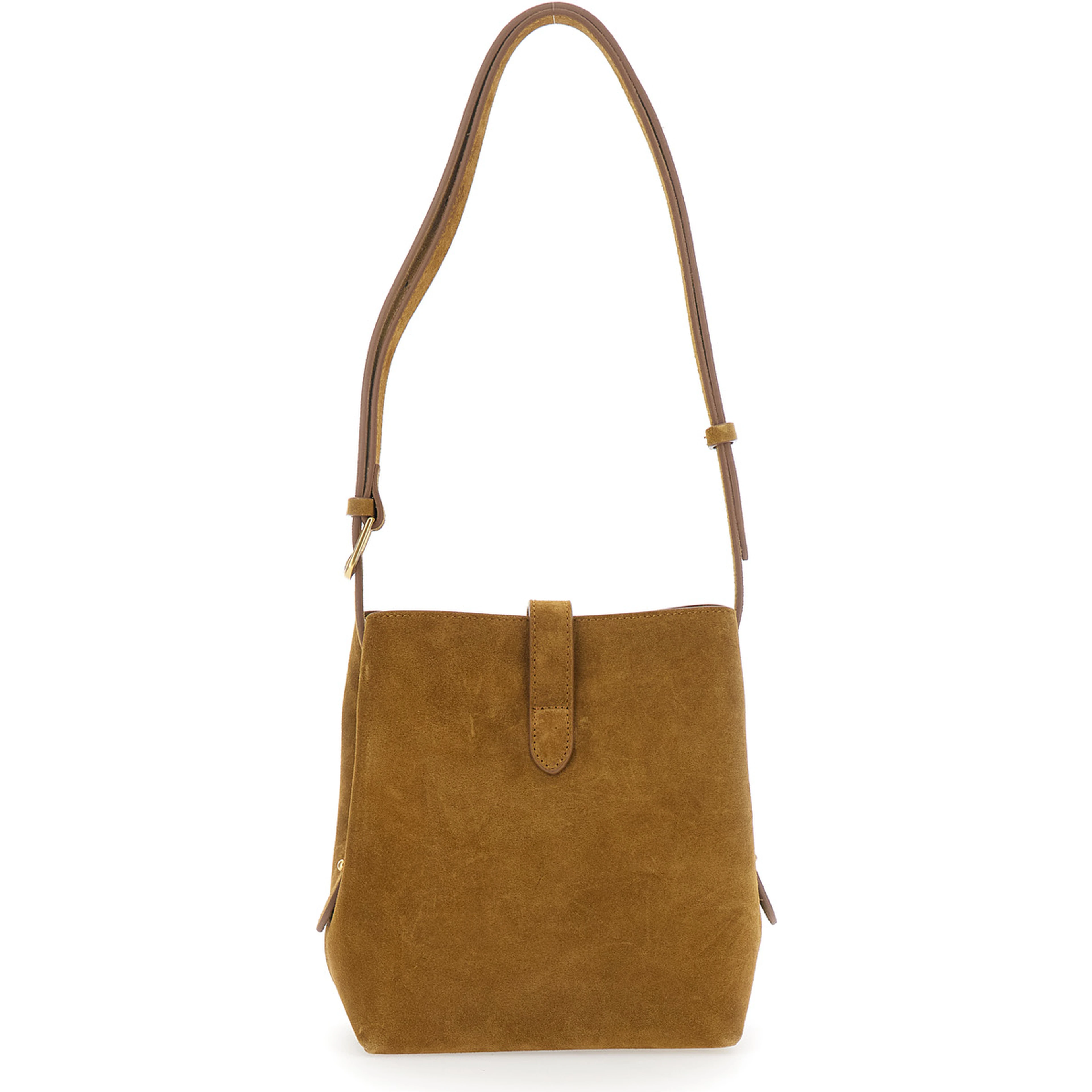 Bello Brown Mini Shoulder bag with Adjustable Shoulder Strap and Logo Plaque on the Front in Suede for Women