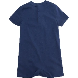 Blue Romper with Button Closure on the Back and Logo on the Front in Cotton Baby