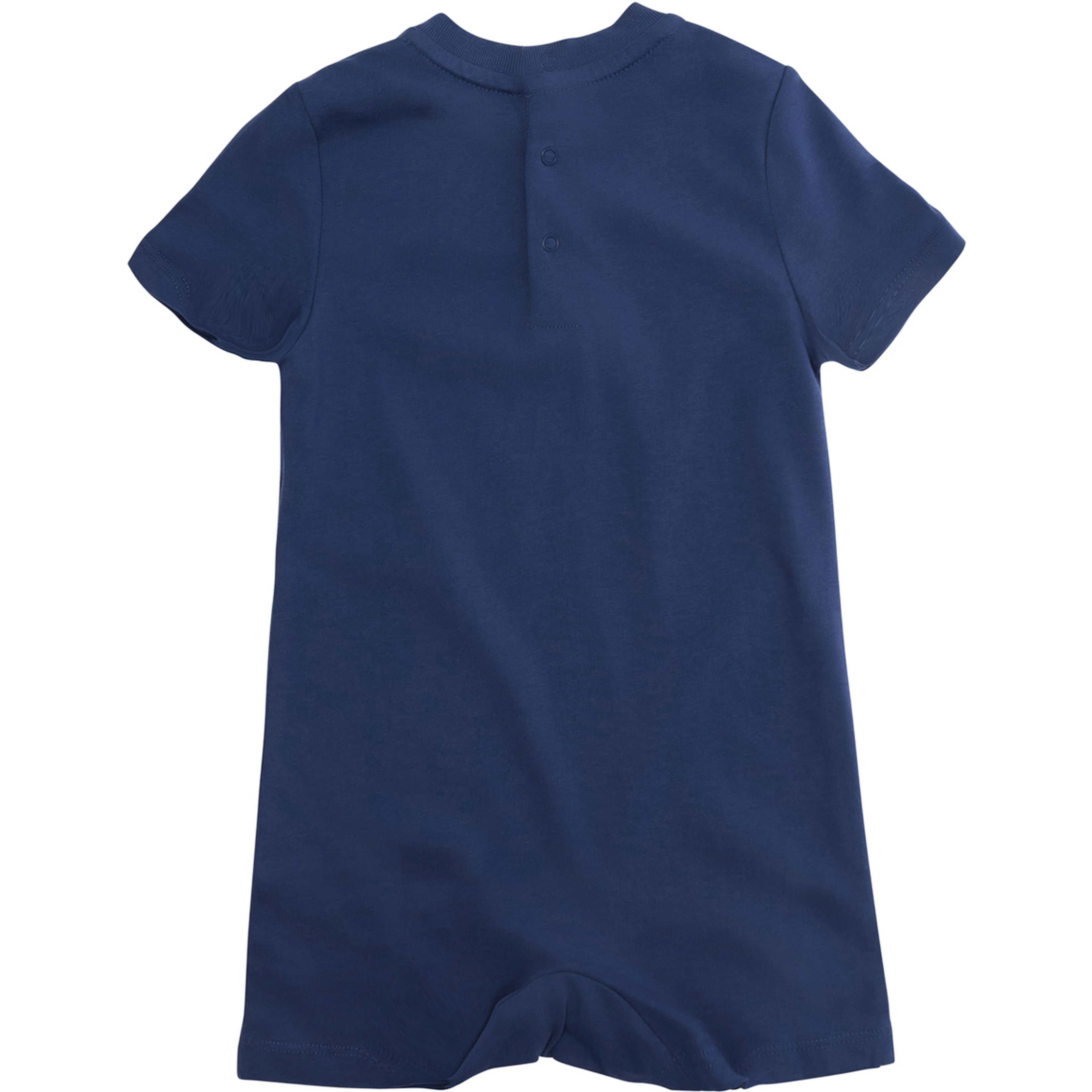 Blue Romper with Button Closure on the Back and Logo on the Front in Cotton Baby