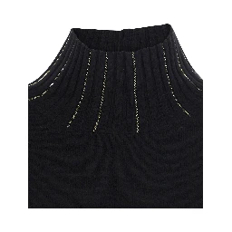 black Dress with high collar and rhinestone details in wool and silk Blend women