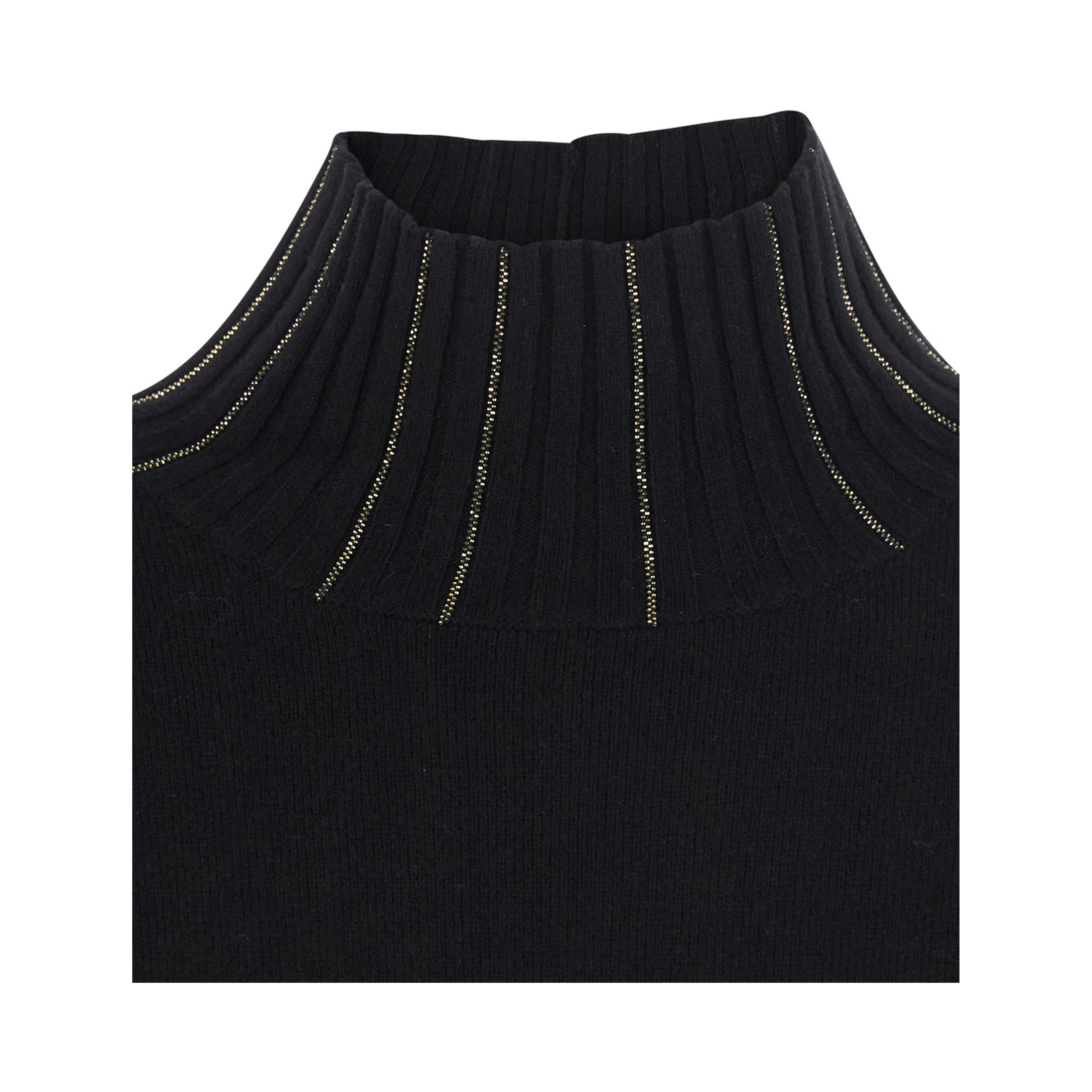 black Dress with high collar and rhinestone details in wool and silk Blend women