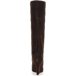 Blake Brown Knee-High Boots with High Wedge Heel in Leather for Women