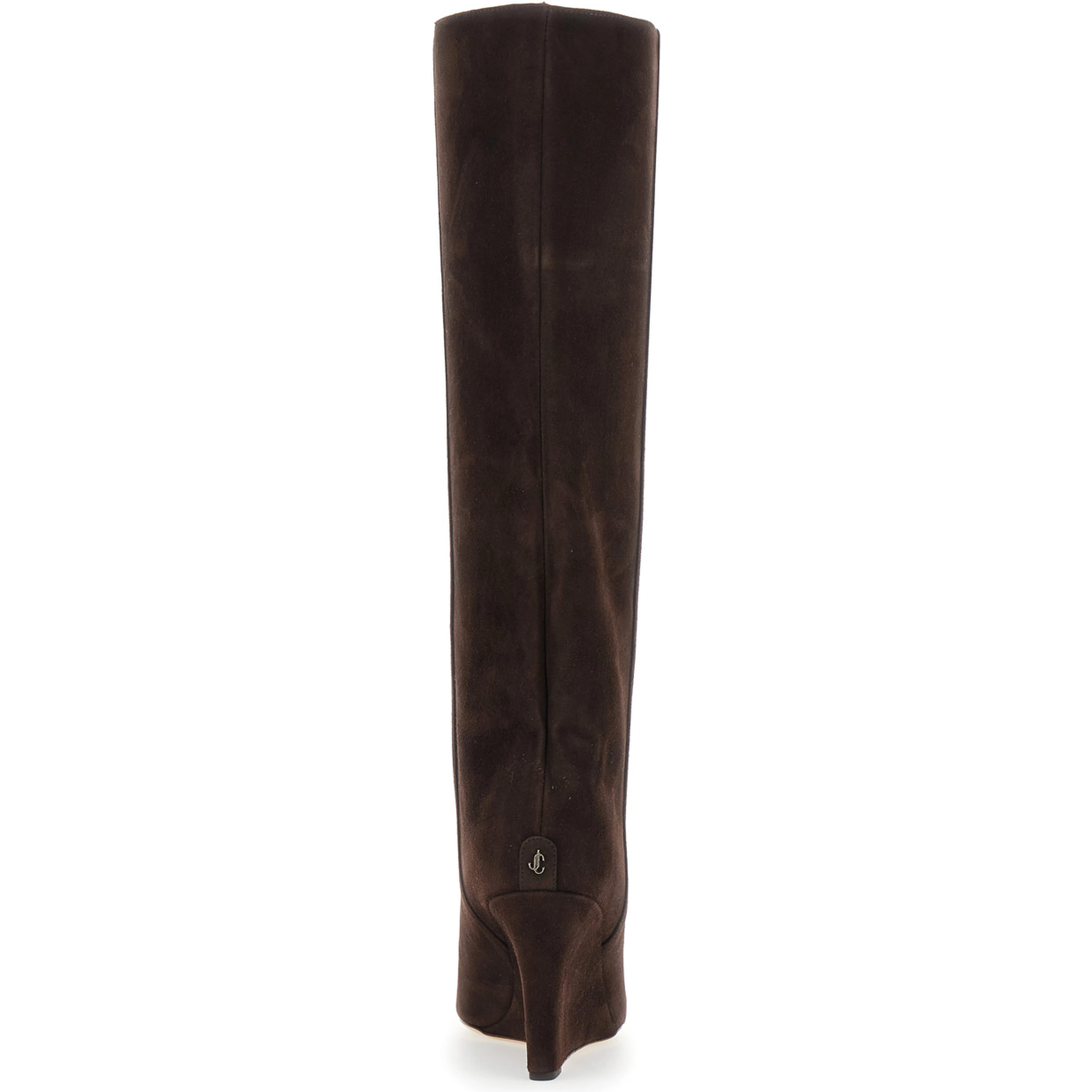 Blake Brown Knee-High Boots with High Wedge Heel in Leather for Women