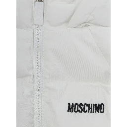 white Padded jacket with logo on the front and face on the back in Tech Fabric baby
