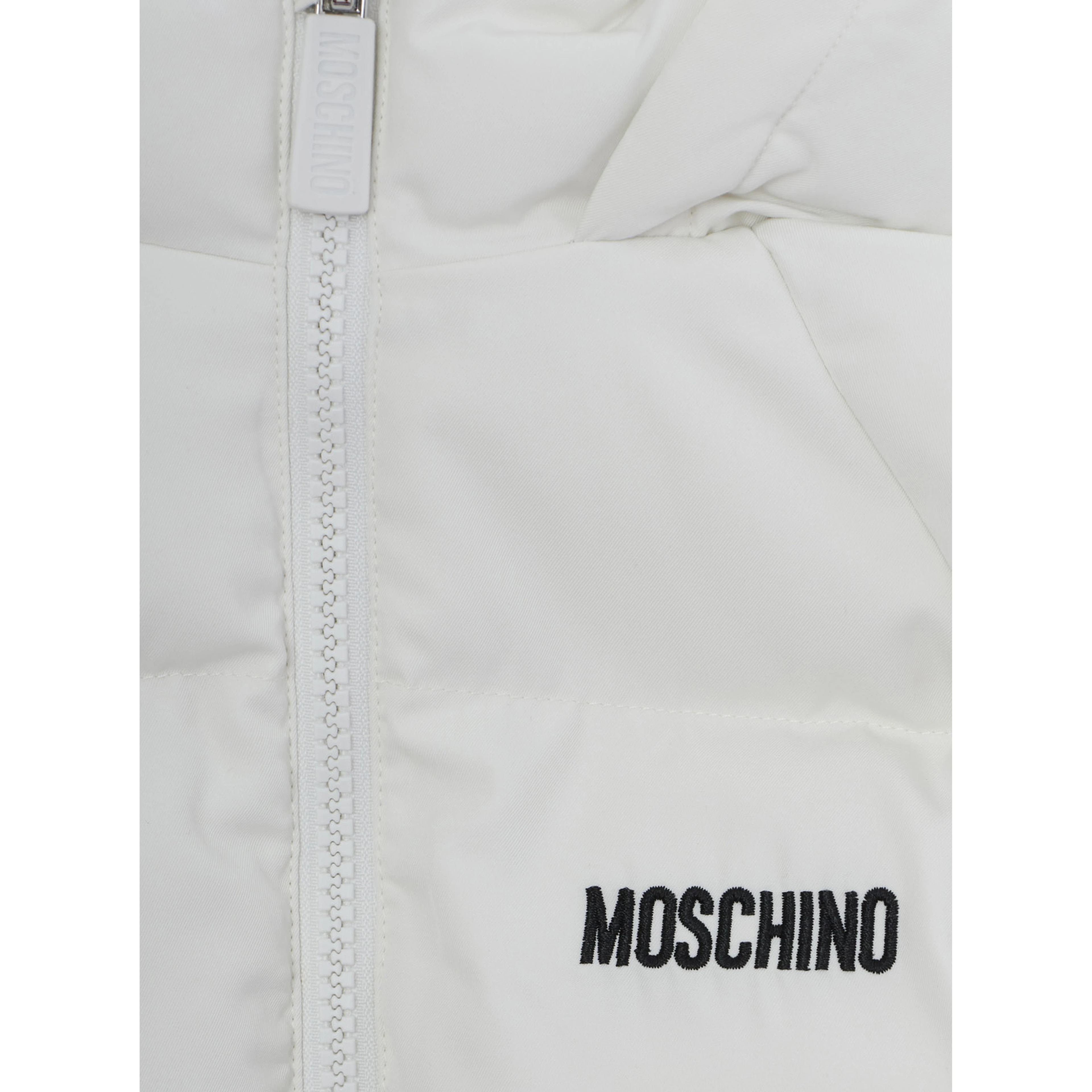 white Padded jacket with logo on the front and face on the back in Tech Fabric baby