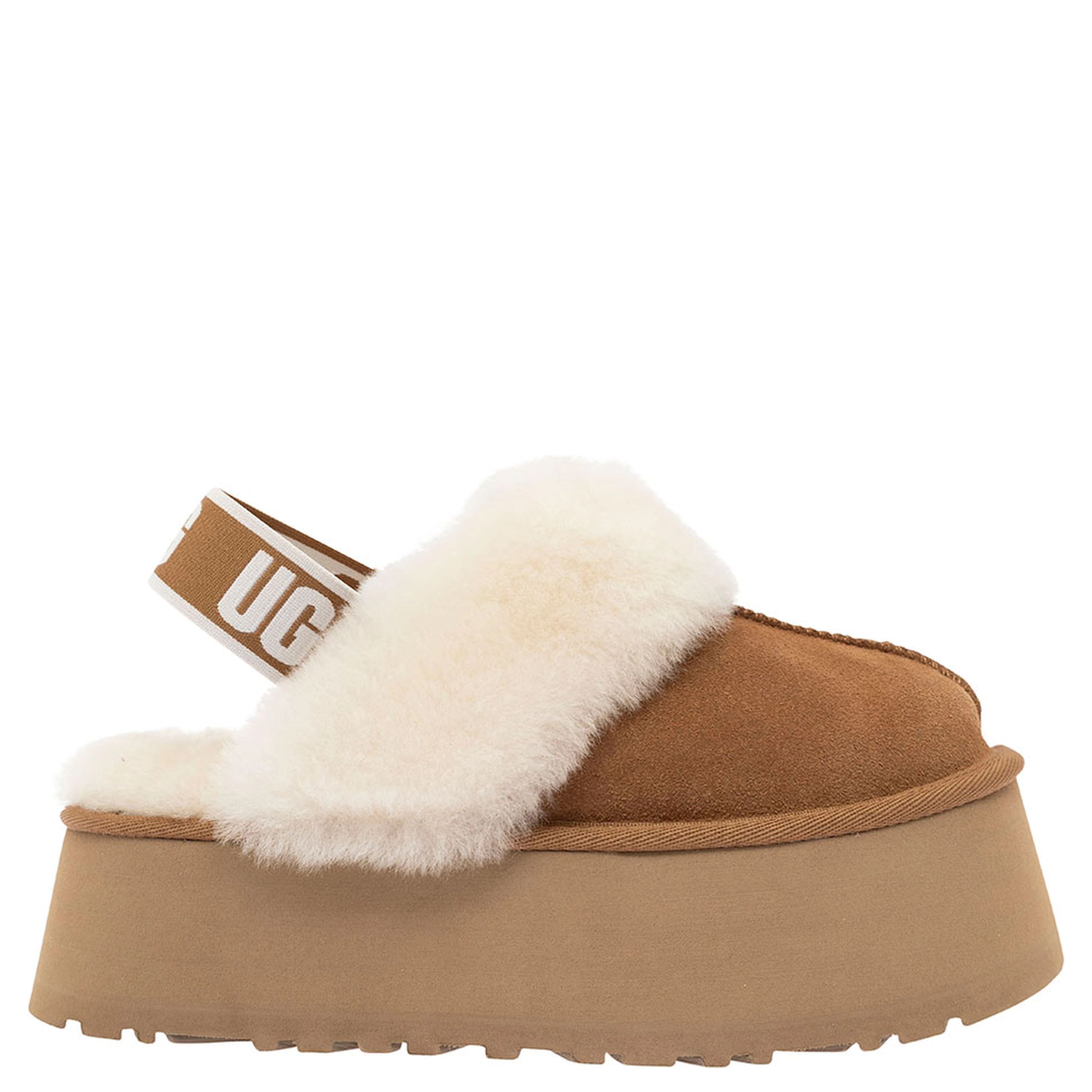 W FUNKETTE is a slipper with fur and brown rubber sole for women