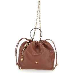 Icons Brown Shoulder bag with Drawstring Closure and Leather Chain Strap in Leather for Women