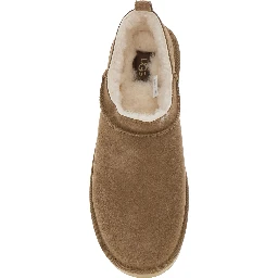 Brown Mule with logo on the side and faux fur lining in suede for men