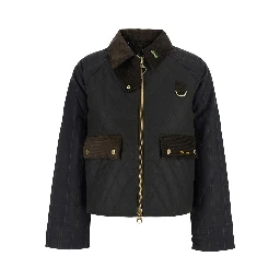 Green Jacket with collar and logo lettering on the front in cotton for women