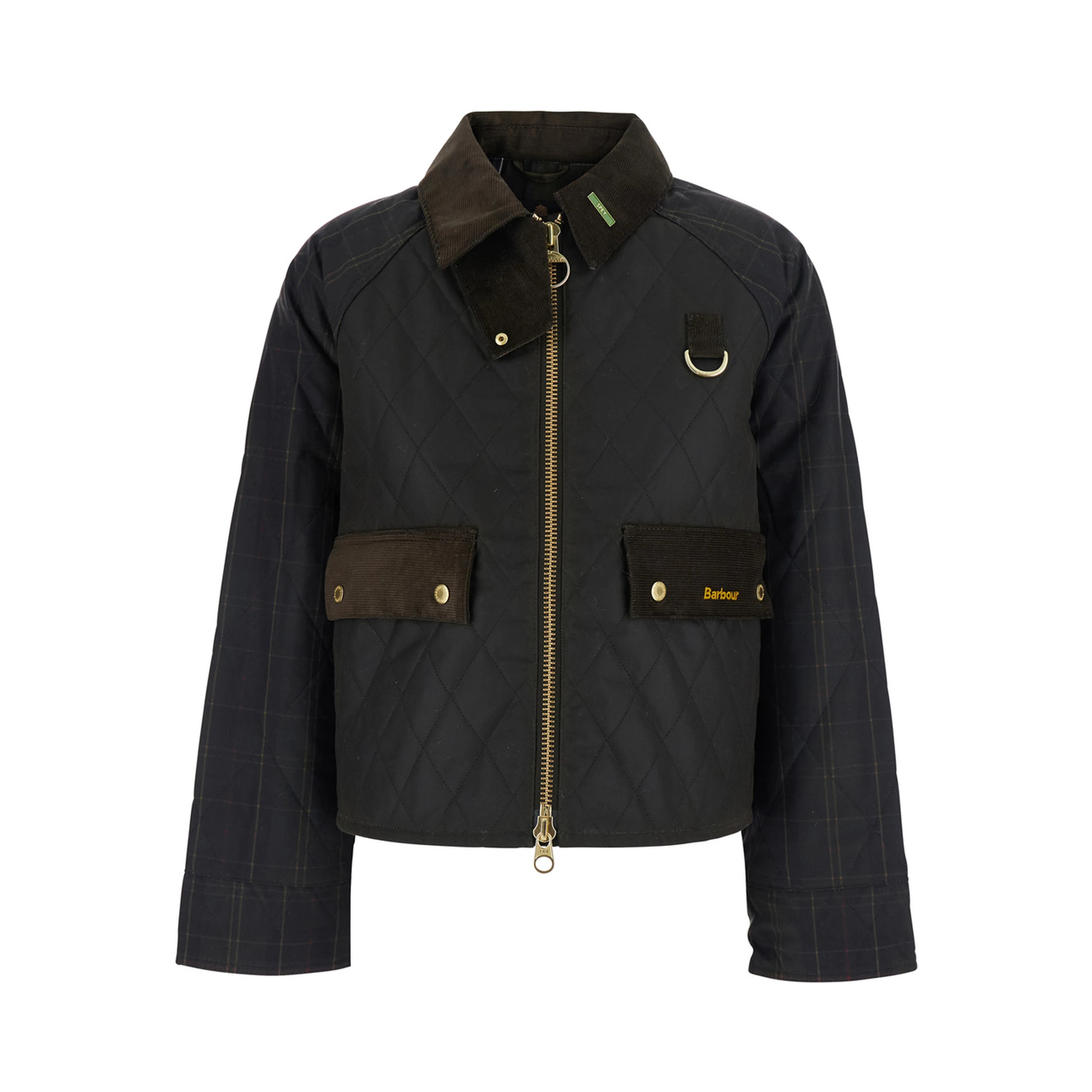Green Jacket with collar and logo lettering on the front in cotton for women