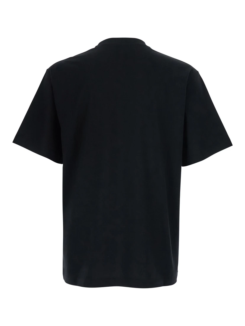 LOGO FAKE Black T-Shirt with Logo Print on the Front in Cotton for Men