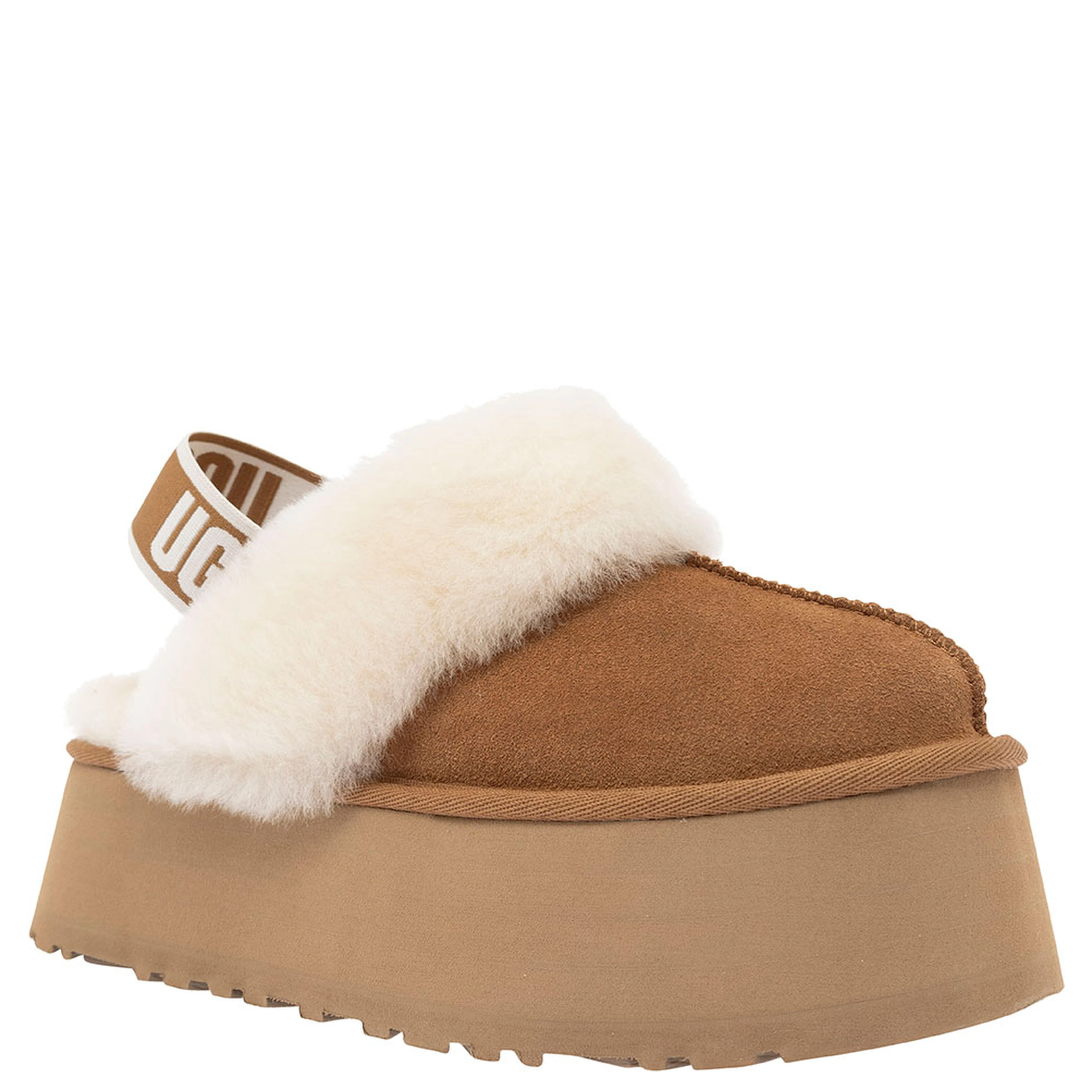 W FUNKETTE is a slipper with fur and brown rubber sole for women