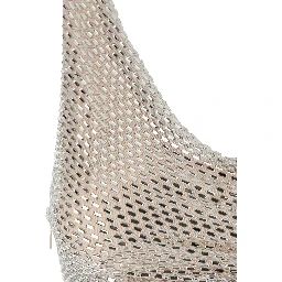 Metallic Mini dress sleeveless draped with rhinestones and single slit on the front in Tech Fabric for Women