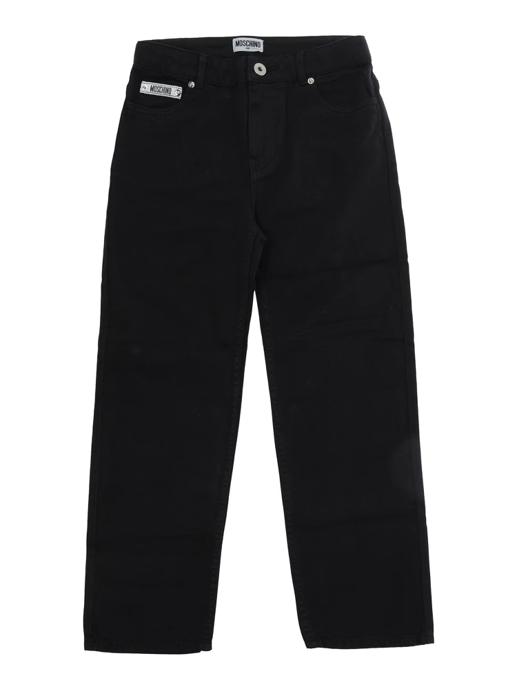black Five-pocket trousers with patch in cotton for boy