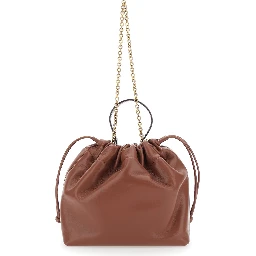 Icons Brown Shoulder bag with Drawstring Closure and Leather Chain Strap in Leather for Women