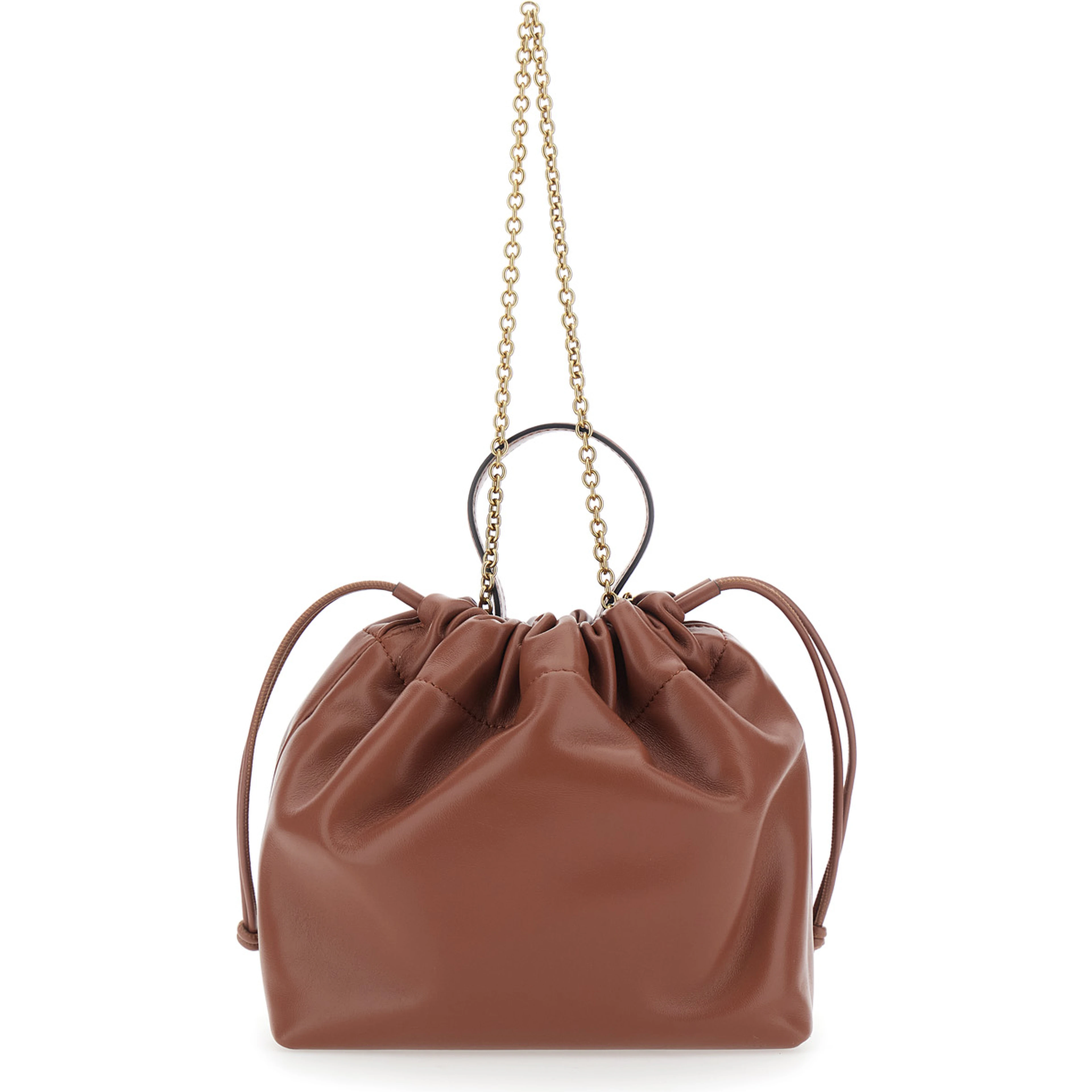 Icons Brown Shoulder bag with Drawstring Closure and Leather Chain Strap in Leather for Women