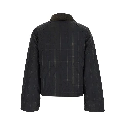 Green Jacket with collar and logo lettering on the front in cotton for women