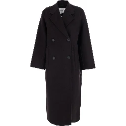 Clara brown Double-breasted coat with Notched revers and long sleeves in Wool Woman