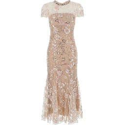 Pink Long dress with all-over sequins in Fabric Woman