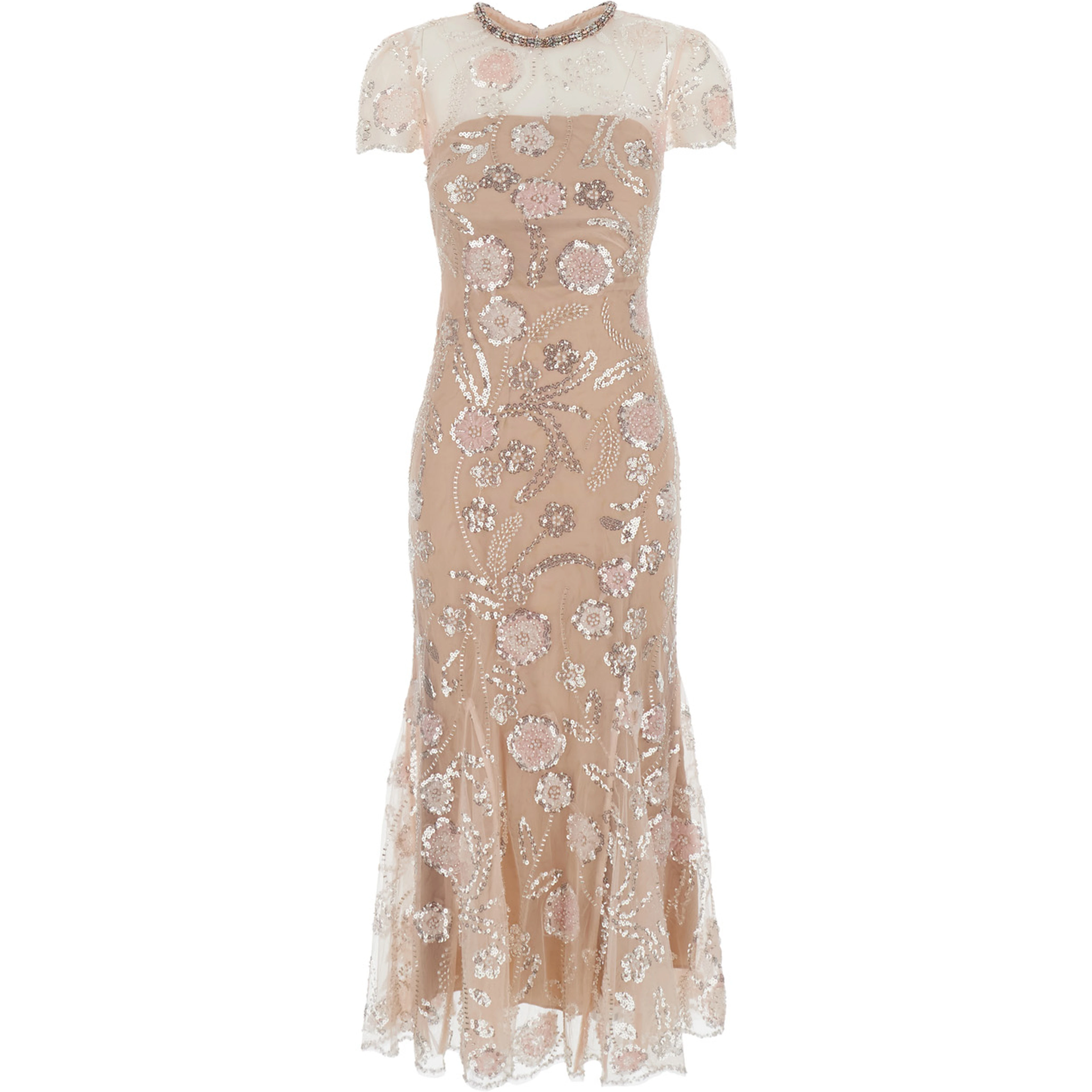 Pink Long dress with all-over sequins in Fabric Woman
