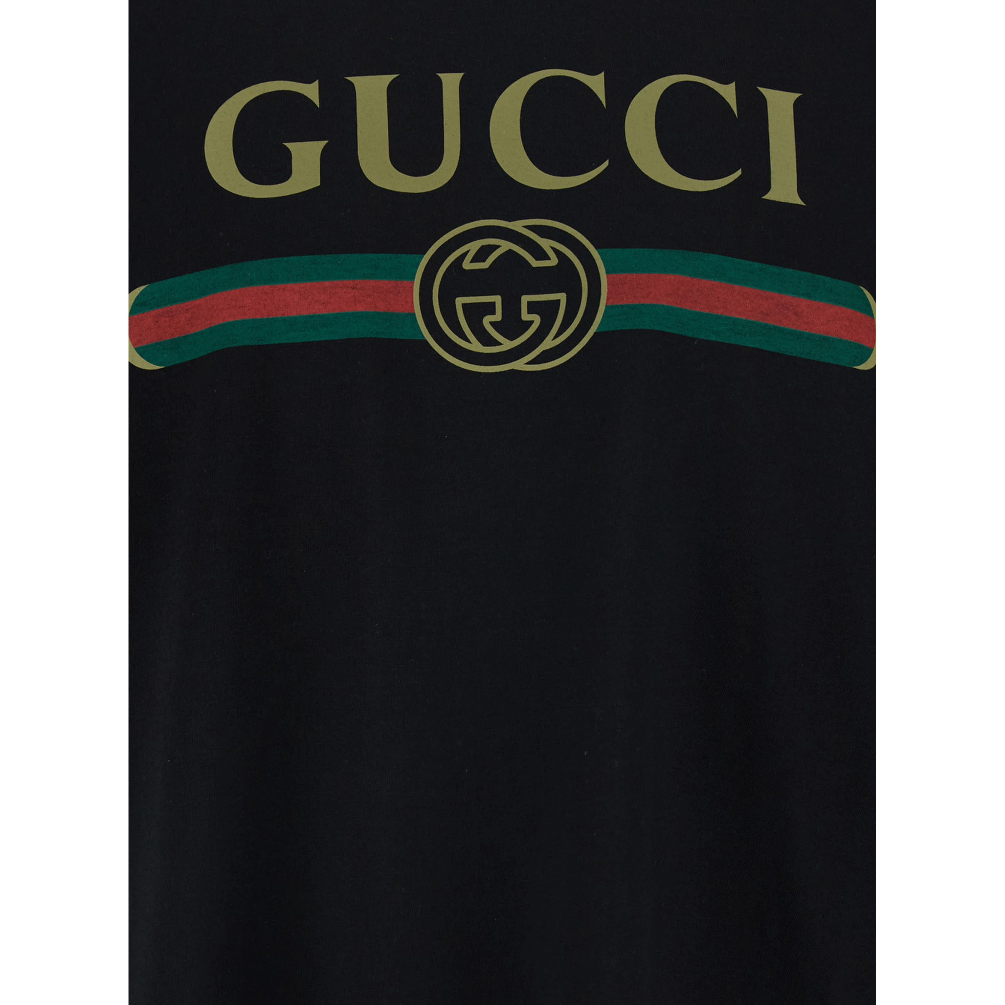 LOGO FAKE Black T-Shirt with Logo Print on the Front in Cotton for Men