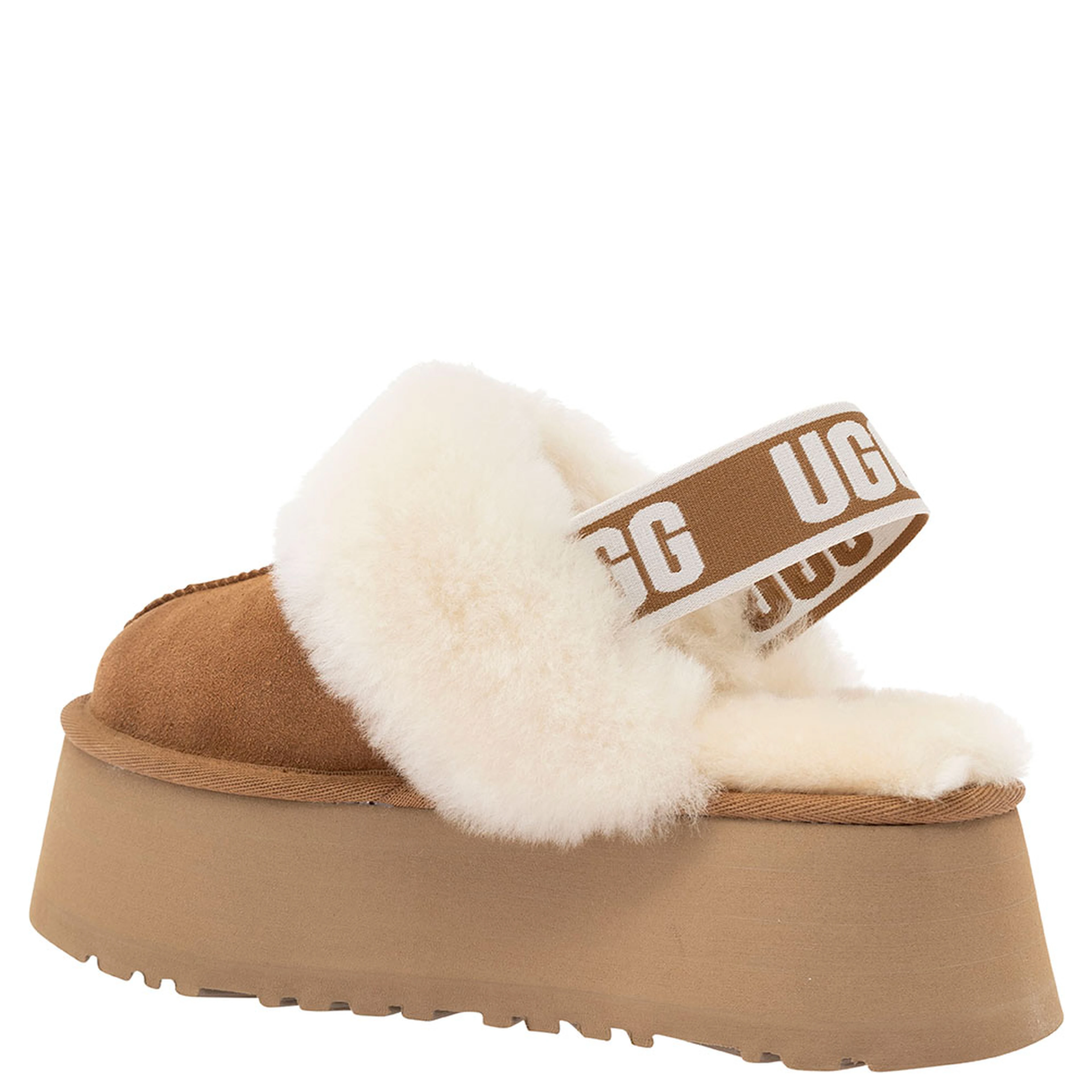 W FUNKETTE is a slipper with fur and brown rubber sole for women