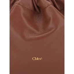 Icons Brown Shoulder bag with Drawstring Closure and Leather Chain Strap in Leather for Women