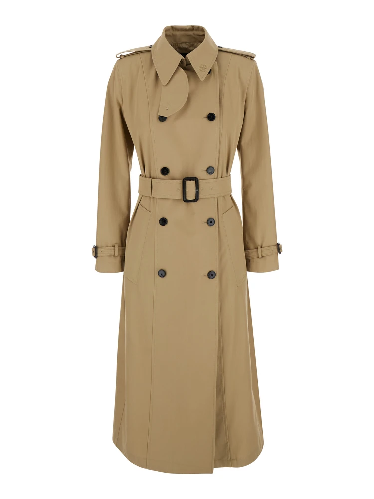 Beige Trench Coat with Adjustable Belt at the Front in Cotton for Women